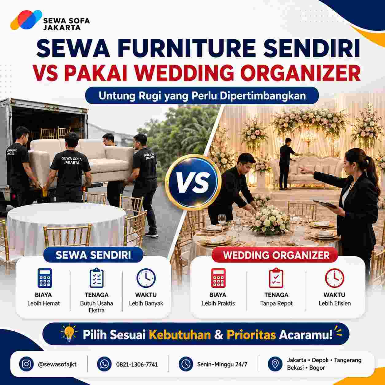 Sewa Furniture Sendiri vs Pakai Wedding Organizer: Untung Rugi yang Perlu Dipertimbangkan